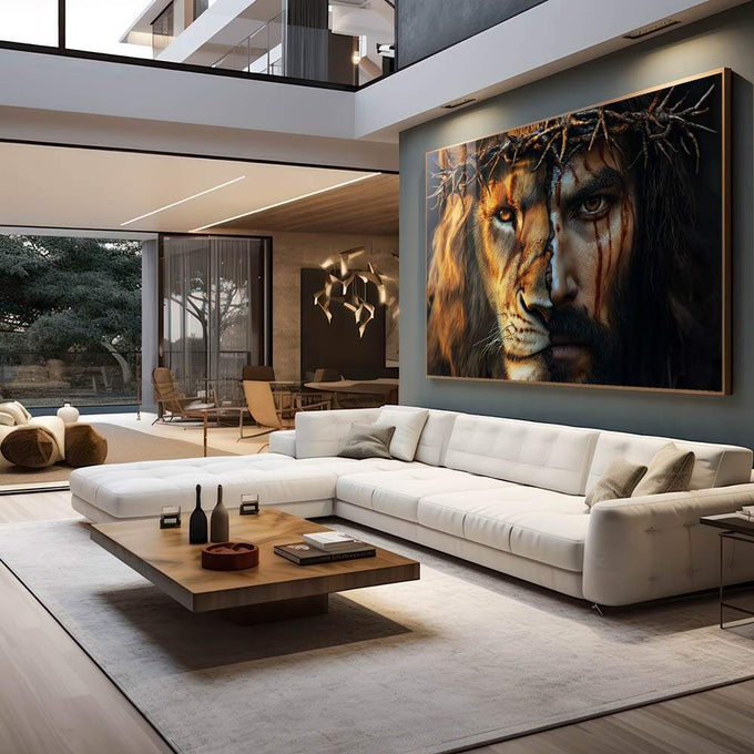 Quadro Decorativo Duas Faces Símbolo de Fé e Força - quadros decorativos para sala 1 Tela, 1 Tela Horizontal - em living room premium