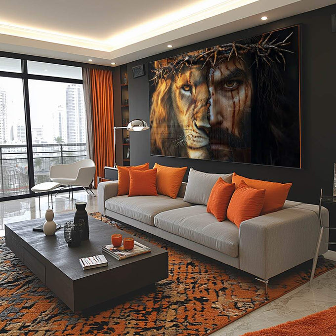 Quadro Decorativo Duas Faces Símbolo de Fé e Força - quadros decorativos para sala 1 Tela, 1 Tela Horizontal - em ambiente decorado
