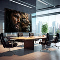 Quadro Decorativo A Serenidade de Jesus e a Ferocidade do Leão de Judá - quadros decorativos para sala 1 Tela, 1 Tela Horizontal - em quarto contemporaneo