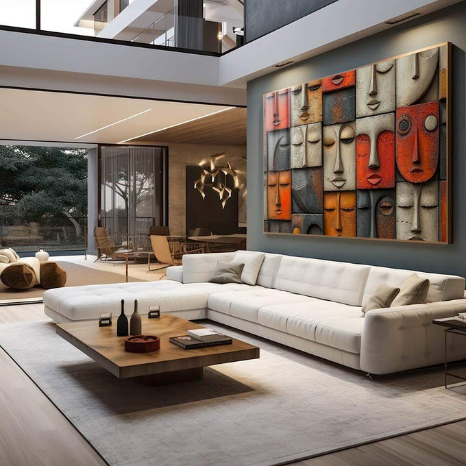 Quadro Decorativo Faces Abstratas Arte Moderna - quadros decorativos 1 Tela, 1 Tela Horizontal - em escritorio elegante
