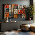 Quadro Decorativo Faces Abstratas Arte Moderna - quadros decorativos para sala 1 Tela, 1 Tela Horizontal - em ambiente decorado