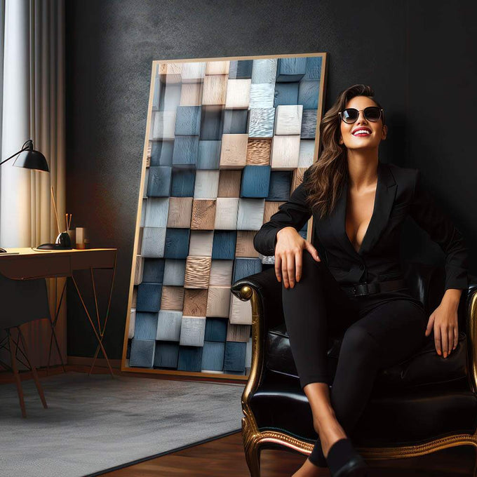 Quadro Decorativo Abstrato em Tons Claros - quadros decorativos para sala 1 Tela Vertical, 3 Telas - em living room premium
