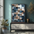 Quadro Decorativo Abstrato em Tons Claros - quadros decorativos para sala 1 Tela Vertical, 3 Telas - em ambiente decorado