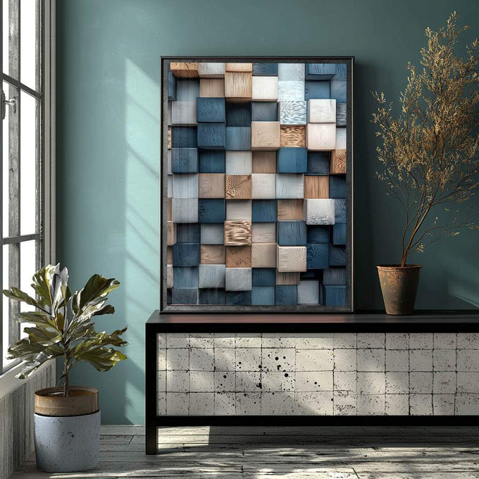 Quadro Decorativo Abstrato em Tons Claros - quadros decorativos para sala 1 Tela Vertical, 3 Telas - em ambiente decorado