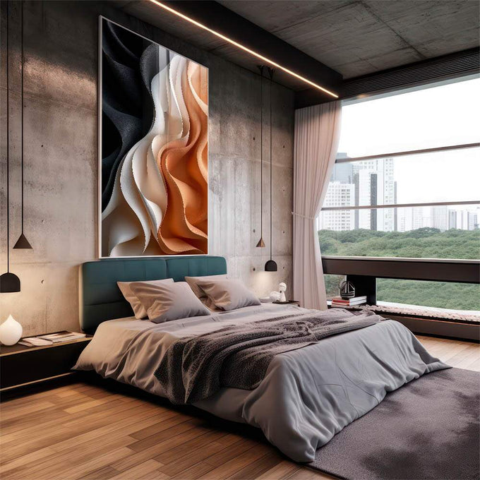 Quadro Decorativo Fluidez Abstrata Arte que Transforma - quadros decorativos 1 Tela Vertical, 3 Telas - em sala moderna
