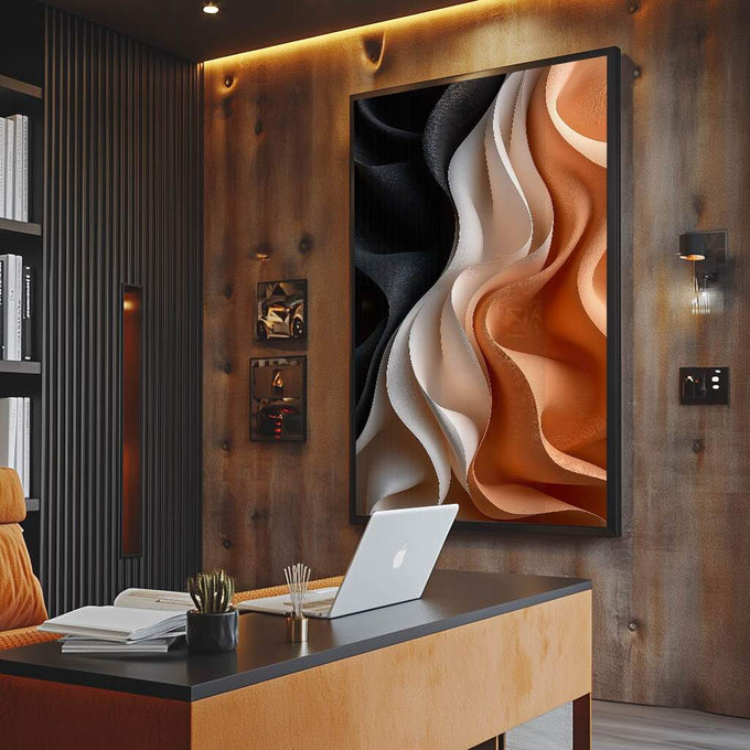 Quadro Decorativo Fluidez Abstrata Arte que Transforma - quadros decorativos para sala 1 Tela Vertical, 3 Telas - em ambiente decorado