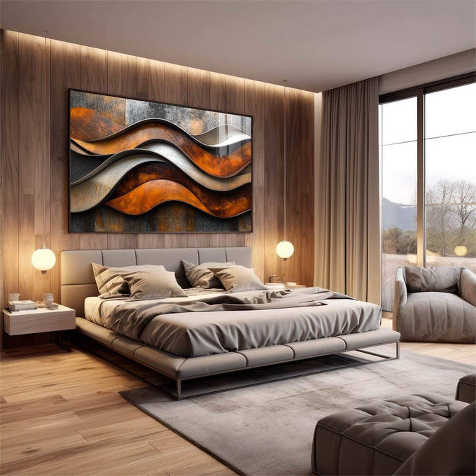 Quadro Decorativo Abstrato em Tons Marrons - quadros decorativos para sala 1 Tela, 1 Tela Horizontal - em quarto contemporaneo