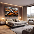 Ondas abstratas sobrepostas em cobre, marrom, prata e cinza com textura metálica, quadro decorativo