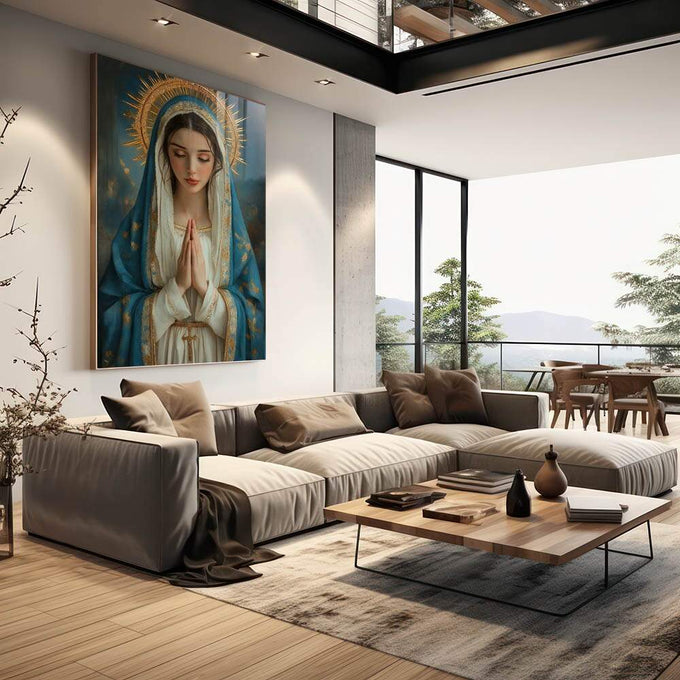 Quadro Decorativo A Esperança da Virgem Maria Beleza e Inspiração - quadros decorativos para sala 1 Tela Vertical, 3 Telas - em quarto contemporaneo