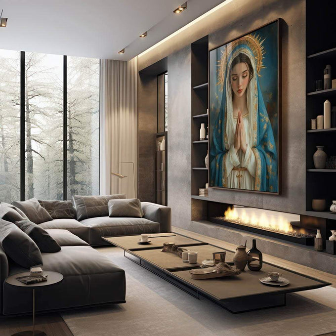 Quadro Decorativo A Esperança da Virgem Maria Beleza e Inspiração - quadros decorativos 1 Tela Vertical, 3 Telas - em escritorio elegante
