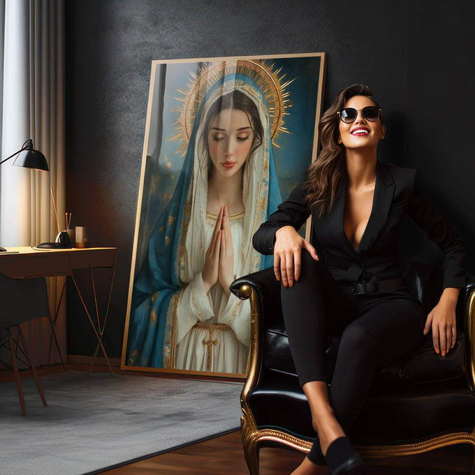 Quadro Decorativo A Esperança da Virgem Maria Beleza e Inspiração - quadros decorativos para sala 1 Tela Vertical, 3 Telas - em living room premium