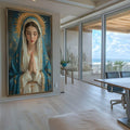 Quadro Decorativo A Esperança da Virgem Maria Beleza e Inspiração - quadros decorativos para sala 1 Tela Vertical, 3 Telas - em ambiente decorado