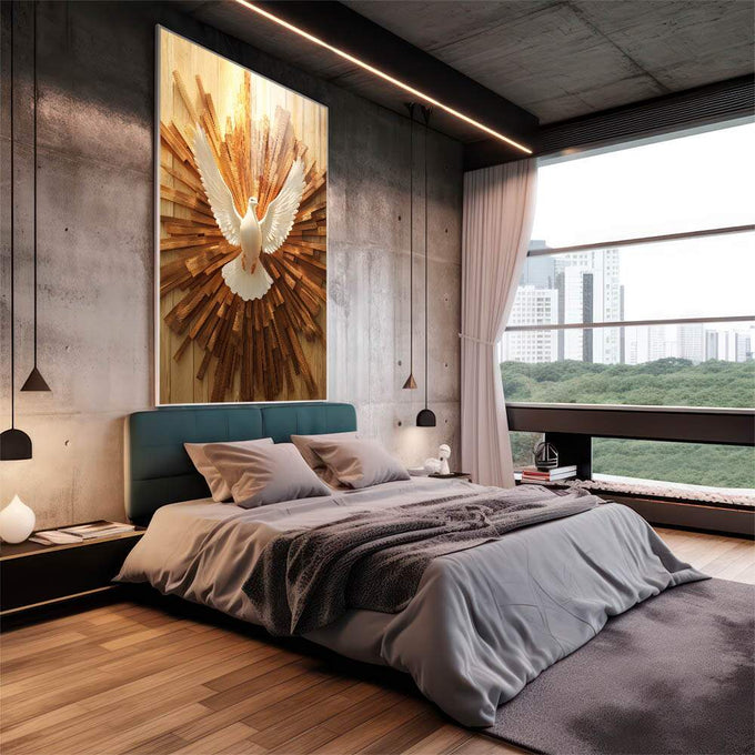 Quadro Decorativo Símbolo da Paz e Harmonia - quadros decorativos 1 Tela Vertical, 3 Telas - em sala moderna