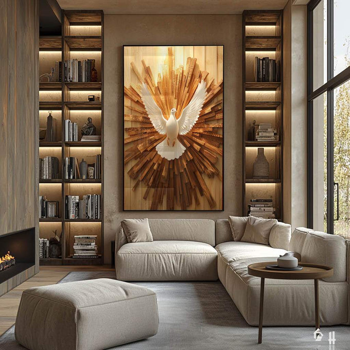 Quadro Decorativo Símbolo da Paz e Harmonia - quadros decorativos para sala 1 Tela Vertical, 3 Telas - em ambiente decorado