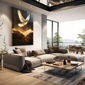 Pomba branca do Espírito Santo voando sobre Bíblia aberta com luz e partículas douradas, quadro decorativo