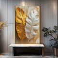Quadro Decorativo Esplendor das Folhas Douradas - quadros decorativos para sala 1 Tela Vertical, 3 Telas - em ambiente decorado