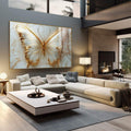 Quadro Decorativo Borboletas Douradas Elegância e Natureza - quadros decorativos para sala 1 Tela, 1 Tela Horizontal - em quarto contemporaneo