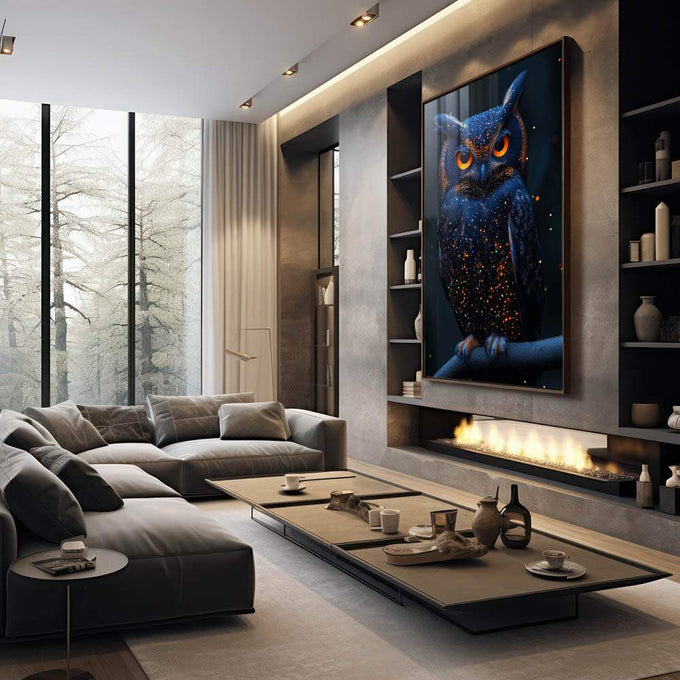 Quadro Decorativo Olhar Profundo da Coruja Belezas da Natureza - quadros decorativos para sala 1 Tela Vertical, 3 Telas - em living room premium