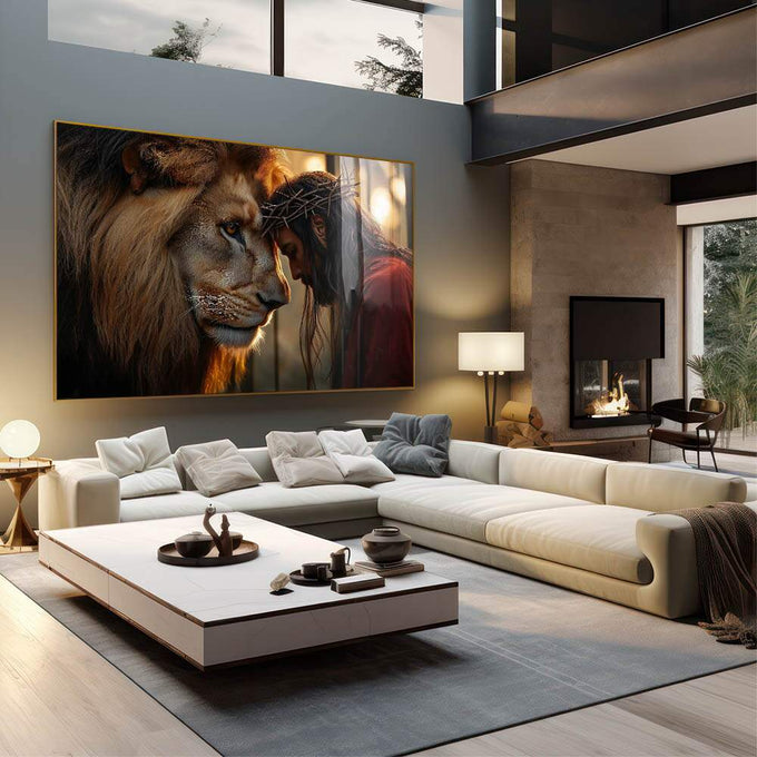 Quadro Decorativo União de Força e Fé Inspiração e Estilo - quadros decorativos 1 Tela, 1 Tela Horizontal - em sala moderna