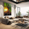 Quadro Decorativo Amanhecer da Árvore da Vida Harmonia e Beleza - quadros decorativos 1 Tela Vertical, 3 Telas - em escritorio elegante