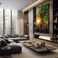 Quadro Decorativo Amanhecer da Árvore da Vida Harmonia e Beleza - quadros decorativos para sala 1 Tela Vertical, 3 Telas - em living room premium