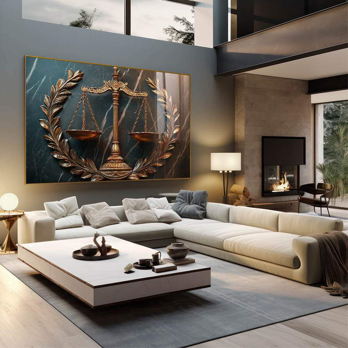 Quadro Decorativo Poder e Justiça Arte Inspiradora - quadros decorativos 1 Tela, 1 Tela Horizontal - em sala moderna