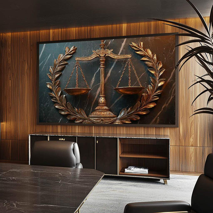 Quadro Decorativo Poder e Justiça Arte Inspiradora - quadros decorativos para sala 1 Tela, 1 Tela Horizontal - em ambiente decorado