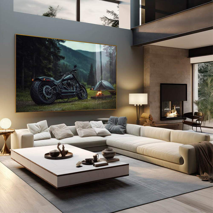 Quadro Decorativo de Acampamento  Simbolize a Paz e Tranquilidade - quadros decorativos para sala 1 Tela, 1 Tela Horizontal - em living room premium