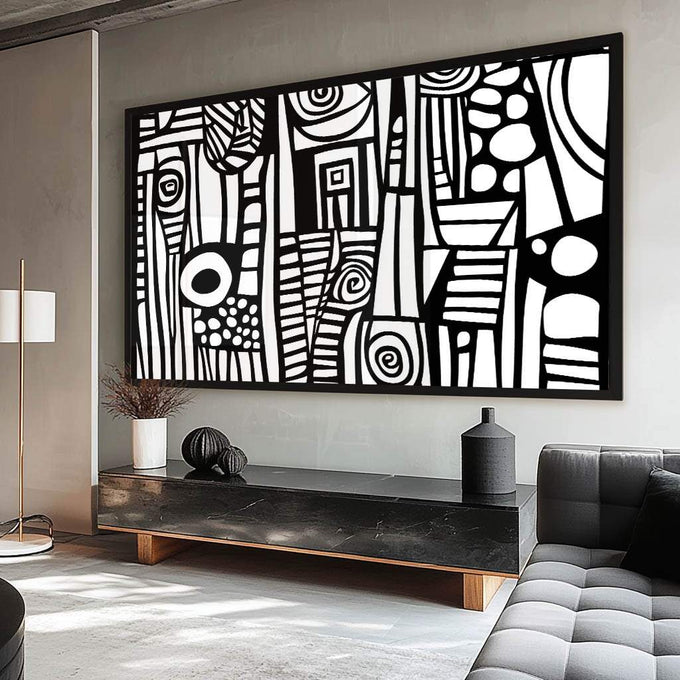 Quadro Decorativo Abstrato Desleixado Arte Única - quadros decorativos para sala 1 Tela, 1 Tela Horizontal - em ambiente decorado