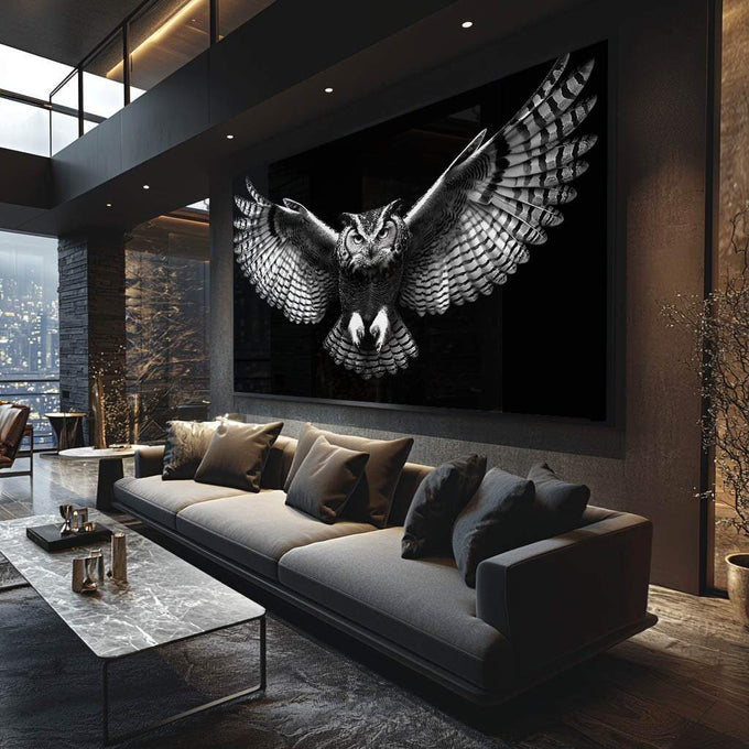 Quadro Decorativo A Elegância da Coruja - quadros decorativos para sala 1 Tela, 1 Tela Horizontal - em ambiente decorado
