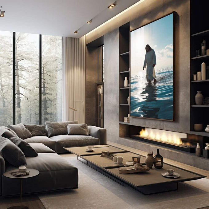 Quadro Decorativo Jesus Sobre as Águas - quadros decorativos para sala 1 Tela Vertical, 3 Telas - em quarto contemporaneo