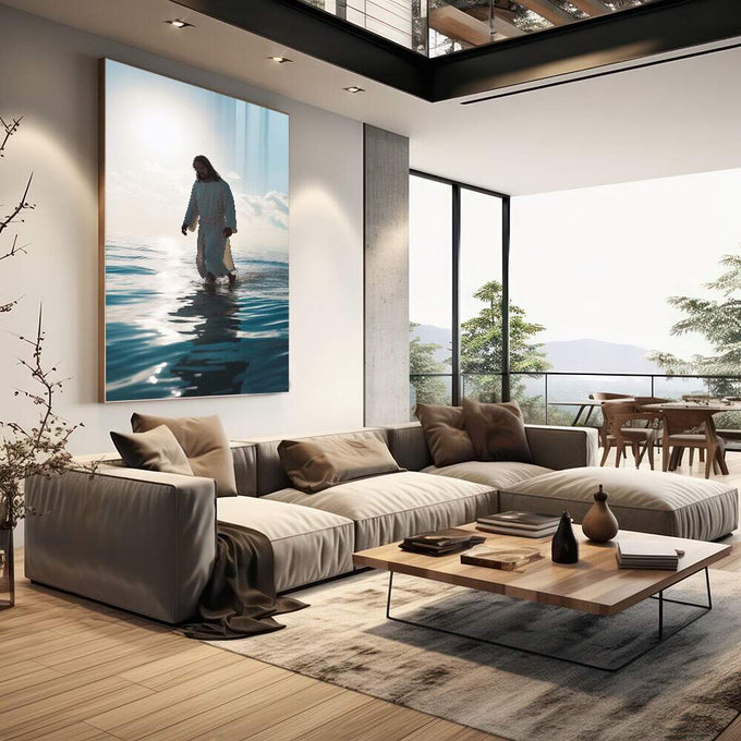 Quadro Decorativo Jesus Sobre as Águas - quadros decorativos 1 Tela Vertical, 3 Telas - em escritorio elegante