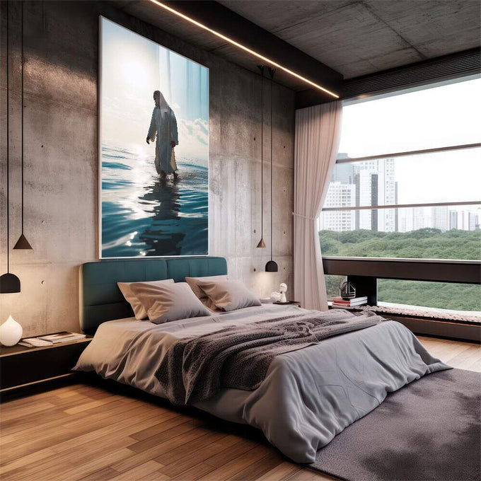 Quadro Decorativo Jesus Sobre as Águas - quadros decorativos para sala 1 Tela Vertical, 3 Telas - em living room premium