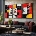 Quadro Abstrato Trio Mulheres - Arte e Sofisticação - 1 Tela Vertical, 3 Telas - em ambiente decorado
