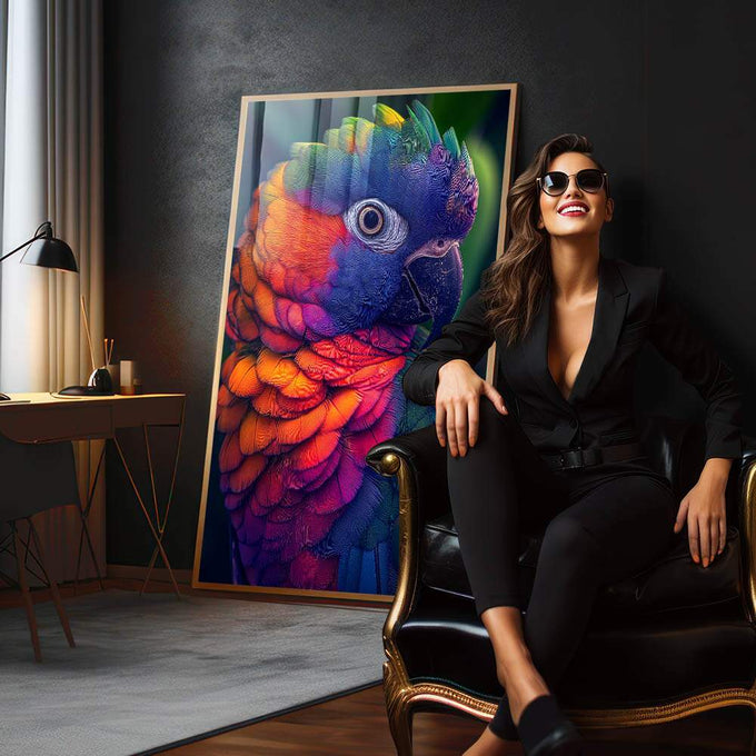 Quadro Decorativo Ave Magnífica Colorida Beleza e Sofisticação - quadros decorativos para sala 1 Tela Vertical, 3 Telas - em living room premium