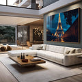 Quadro Decorativo Magnífico da Torre Eiffel Arte Elegante - quadros decorativos 1 Tela, 1 Tela Horizontal - em sala moderna
