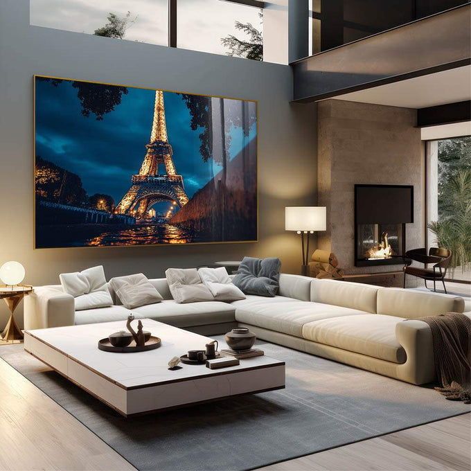 Quadro Decorativo Magnífico da Torre Eiffel Arte Elegante - quadros decorativos para sala 1 Tela, 1 Tela Horizontal - em quarto contemporaneo