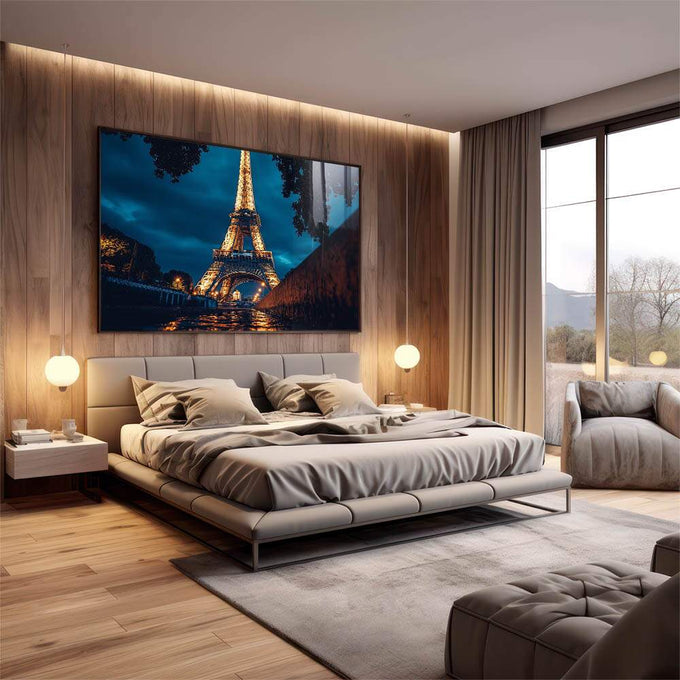 Quadro Decorativo Magnífico da Torre Eiffel Arte Elegante - quadros decorativos para sala 1 Tela, 1 Tela Horizontal - em living room premium