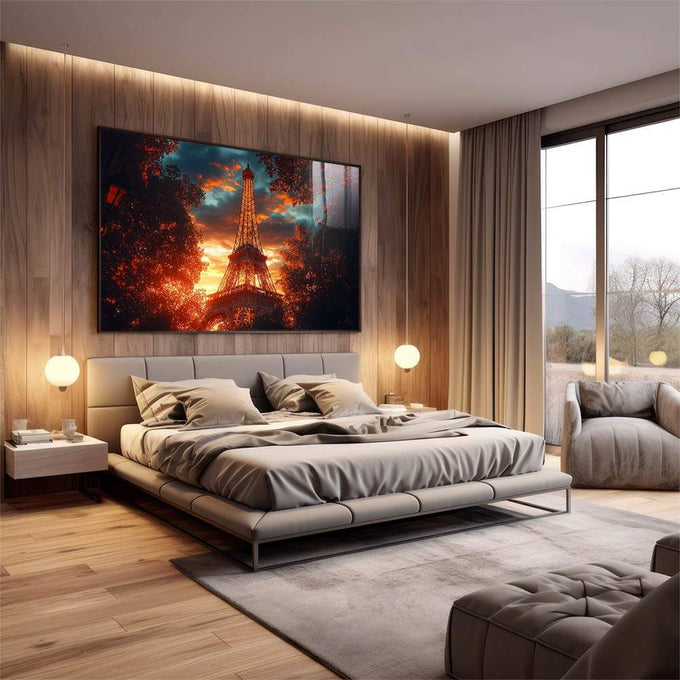 Quadro Decorativo Torre Eiffel ao Amanhecer - quadros decorativos 1 Tela, 1 Tela Horizontal - em escritorio elegante