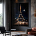 Quadro Decorativo A Encantadora Torre Eiffel sob o Brilho da Noite - quadros decorativos para sala 1 Tela Vertical, 3 Telas - em ambiente decorado