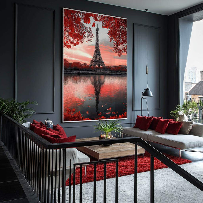 Quadro Decorativo Paris Elegante Estilo em Cada Detalhe - quadros decorativos para sala 1 Tela Vertical, 3 Telas - em ambiente decorado