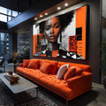 Quadro Decorativo Mulher Abstrato Laranja - quadros decorativos para sala 1 Tela, 1 Tela Horizontal - em ambiente decorado