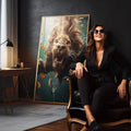 Quadro Decorativo Leão Submerso - quadros decorativos 1 Tela Vertical, 3 Telas - em sala moderna