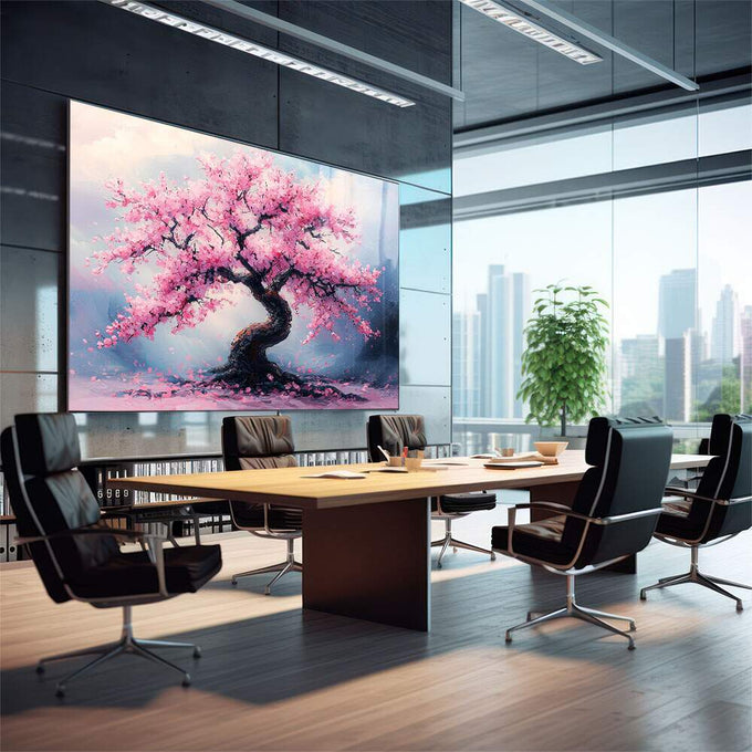 Quadro Decorativo Árvore da Vida com Pétalas Rosas - Arte que Inspira - quadros decorativos para sala 1 Tela, 1 Tela Horizontal - em living room premium