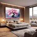 Quadro Decorativo Árvore da Vida com Pétalas Rosas - Arte que Inspira - quadros decorativos 1 Tela, 1 Tela Horizontal - em sala moderna