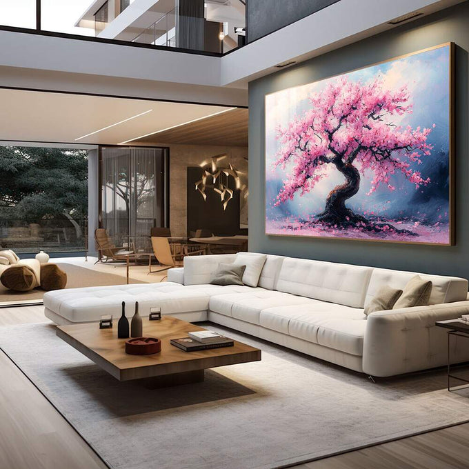 Quadro Decorativo Árvore da Vida com Pétalas Rosas - Arte que Inspira - quadros decorativos para sala 1 Tela, 1 Tela Horizontal - em quarto contemporaneo