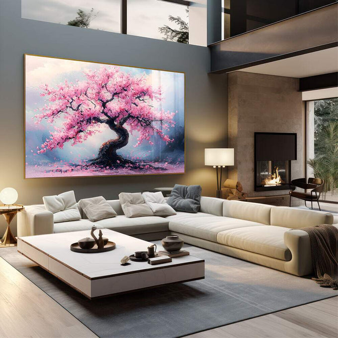 Quadro Decorativo Árvore da Vida com Pétalas Rosas - Arte que Inspira - quadros decorativos 1 Tela, 1 Tela Horizontal - em escritorio elegante