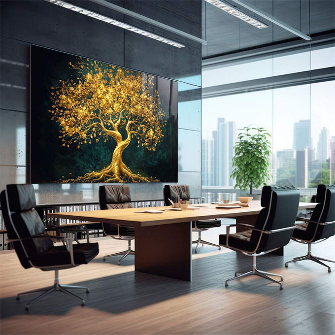 Quadro Decorativo Árvore da Vida Dourada - quadros decorativos para sala 1 Tela, 1 Tela Horizontal - em quarto contemporaneo