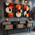 Quadro Decorativo Minimalista Circulares em Tons Alaranjados - quadros decorativos para sala 1 Tela Vertical, 3 Telas - em ambiente decorado