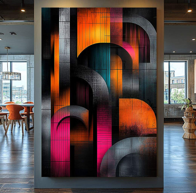 Quadro Decorativo Abstrato Elegante em Tons Escuros - quadros decorativos para sala 1 Tela Vertical, 3 Telas - em ambiente decorado